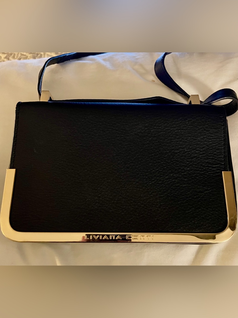 Liviana Conti black Italian leather shoulder bag purse, gold trim